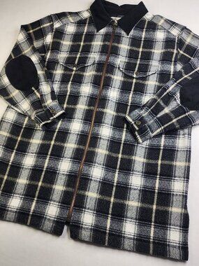 NWB Casuals Woman's 1X Black White Acrylic Wool Sweater Elbowpads Full Zip Plaid
